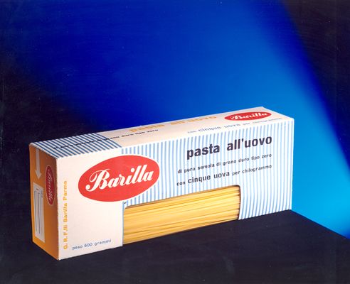 Brevet pour le paquet de pâtes aux œufs Barilla avec fenêtre d'angle