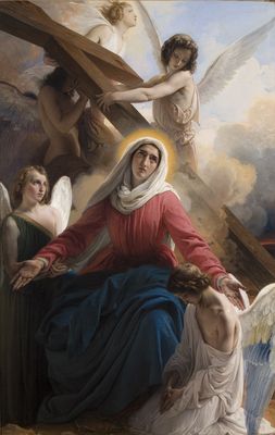 La Virgen de los Dolores con los ángeles y los símbolos de la Pasión