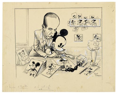 Study and caricature of Walt Disney with little mouse