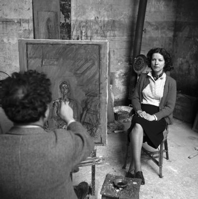 The artist Alberto Giacometti draws his wife Annette. Paris, France