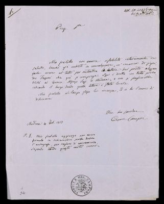 Letter from Cesare Campori to Luigi Napoleone Cittadella