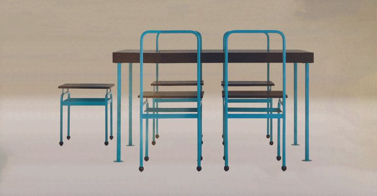 Table, chairs and stool by J.J.P. Oud