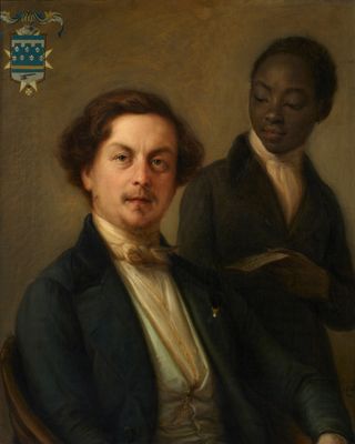 Portrait du comte Giuseppe Manara avec son serviteur éthiopien