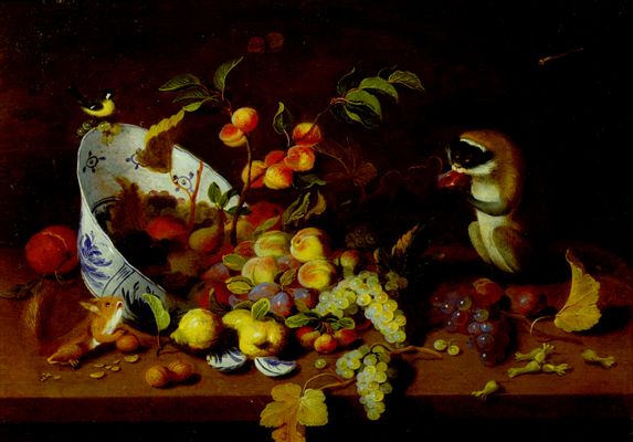 Still life with fruit and monkey