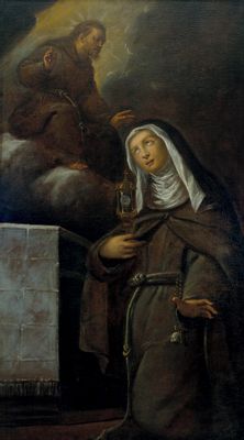 St. Clare of Assisi with monstrance and apparition of Francis of Assisi