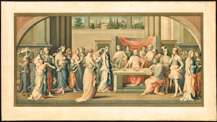 Die römischen Damen bringen die Juwelen und das Gold durch ein religiöses Gelübde und aus Liebe zu ihrem Land in die Schatzkammer