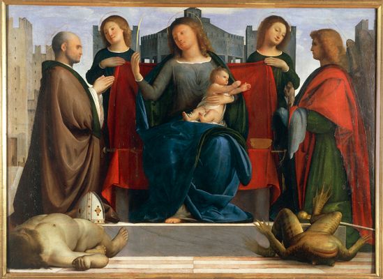 Thronende Madonna mit Kind zwischen Sant'Ambrogio und San Michele oder Madonna delle Torri