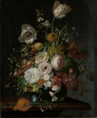 Still life with flowers in glass vase