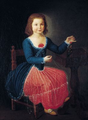Retrato de una niña con falda roja