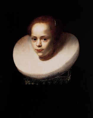 Retrato de una niña con vestido negro y gran cuello de lechuguilla
