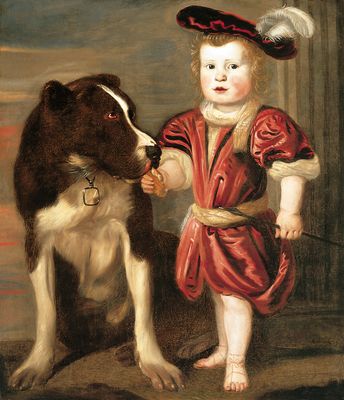 Portrait d'un jeune homme avec un chien