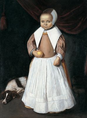 Retrato de una niña holandesa con un limón en su mano