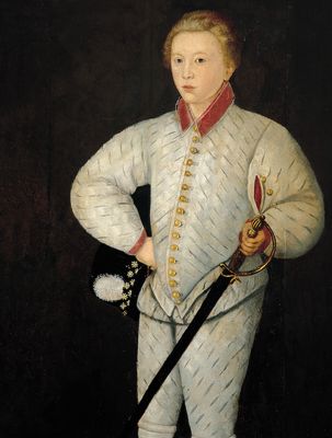 Portrait of a boy in a silver jacket