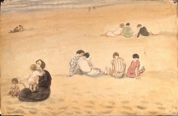 With children on the beach