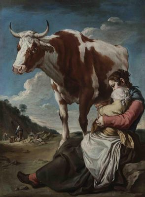 The mother with the child and the cow