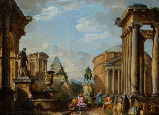 Archaeological capriccio with the sermon of St. Peter