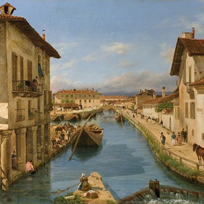 Blick auf den Naviglio-Kanal von der Brücke San Marco aus