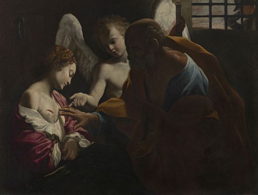 Saint Agatha visited in prison by Saint Peter and the angel