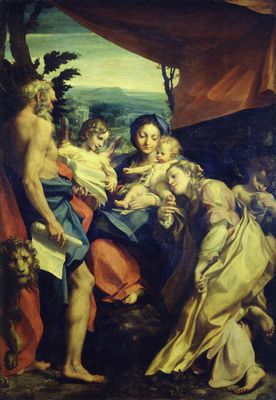 Madonna und Kind mit den Heiligen Hieronymus und Magdalena, bekannt als "Madonna di San Gerolamo" oder "Der Tag"