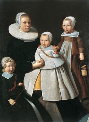 Portrait of a lady with her two sons and a daughter