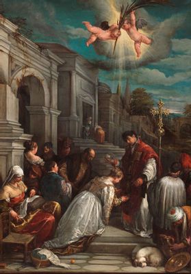 Saint Valentine baptizes Saint Lucilla