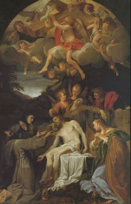 Beweinung des toten Christus mit den Heiligen Klara und Franz von Assisi
