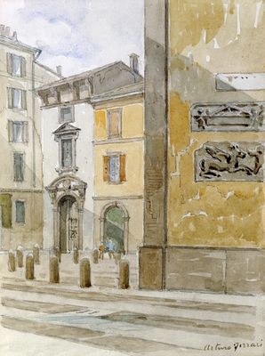 Lado de la iglesia y Piazza di S. Maria Beltrade
