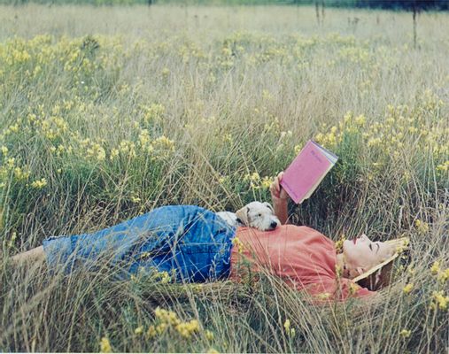 Lisa Penn lying on the grass