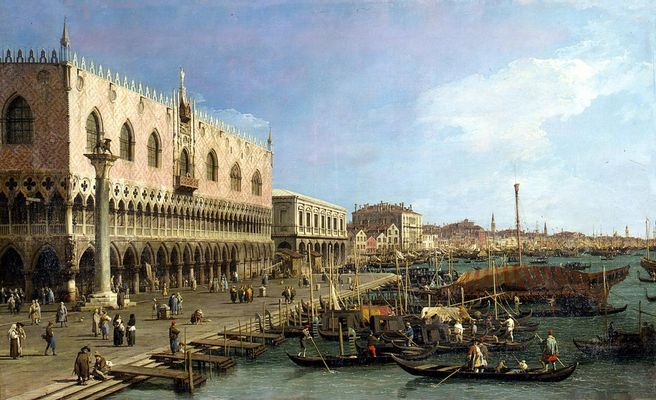 El Molo hacia la riva degli Schiavoni con la columna de San Marco