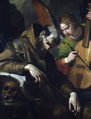 Saint Francis comforted by a musical angel