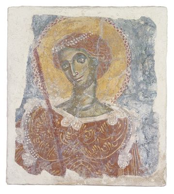 Wall painting with a half-bust military saint