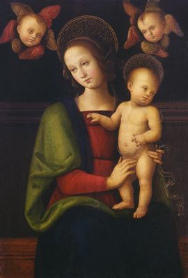 virgen y el niño con dos querubines