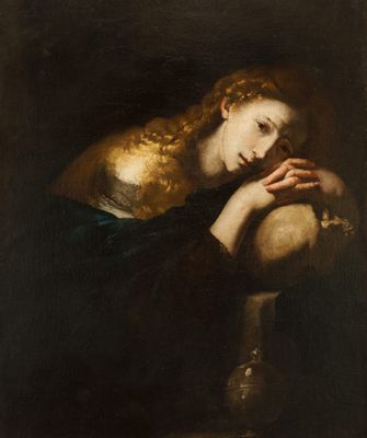 Die Magdalena in Meditation über den Schädel