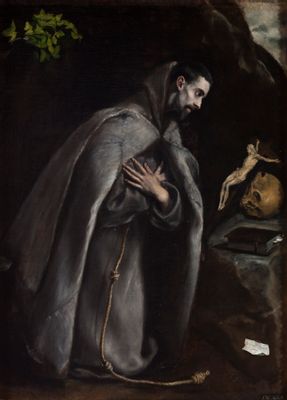 San Francesco in meditazione in ginocchio
