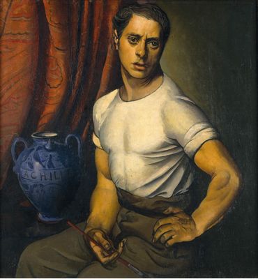 Self-portrait with blue jug