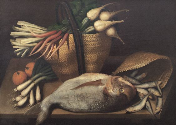 Still life with fish and bag