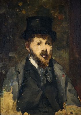 Retrato de un hombre con sombrero de copa y un cigarrillo Hu