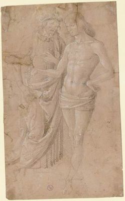 Naked young man next to an old oriental dress