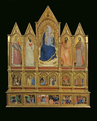Vierge à l'Enfant avec les saints François, Barthélemy, Barnabé et Catherine Récits de la vie des saints Épisodes de la vie et de la passion du Christ