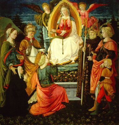 Die Madonna della Cintola, die Heiligen Gregor, Margarete, Thomas, Agostino und Tobiolo und der Engel