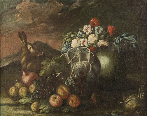 Nature morte aux fleurs, fruits et gibier