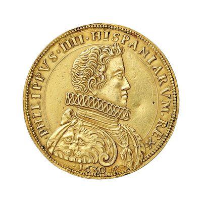 Medalla de oro del rey de los Habsburgo Felipe IV de España, duque de Milán