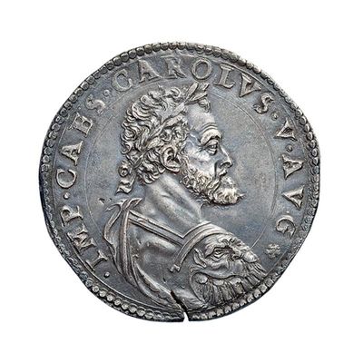 Bouclier en argent de 110 soldi du roi des Habsbourg Charles V d'Espagne