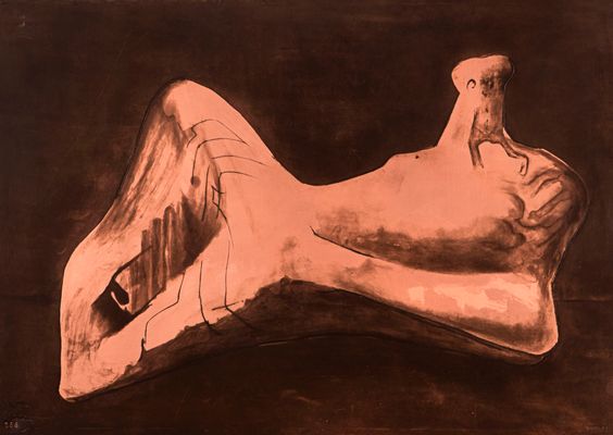 Stone reclining figure with architectural background 