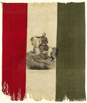 Dreifarbiges Taschentuch mit dem Bildnis von Garibaldi, Generalkommandant des Alpine Hunters Corps