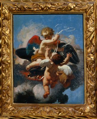 Due putti che giocano con un'aquila