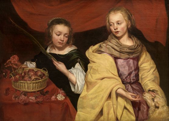 Dos niñas disfrazadas de Santa Inés y Dorotea