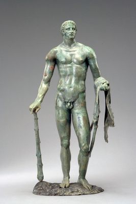 Heracles standing with the apples of the Hesperides