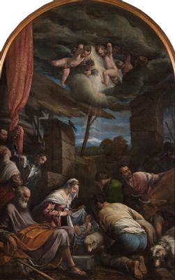 Anbetung der Hirten mit den Heiligen Victor und Corona, bekannt als Die Geburt von San Giuseppe