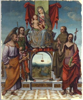 Vierge à l'enfant intronisé et saints